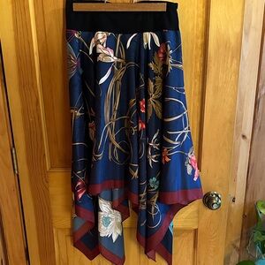 Floral Handkerchief Hem Silk Skirt- like new